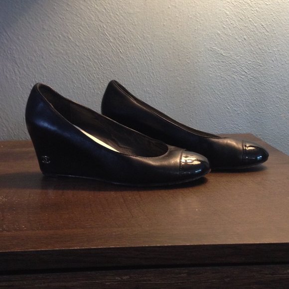 CHANEL Shoes - Channel Leather Covered Wedges Sz 7